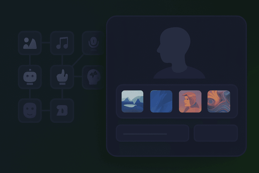 Unified interface showing multiple AI models working together seamlessly, with a user accessing different creative styles and capabilities all from one intuitive dashboard